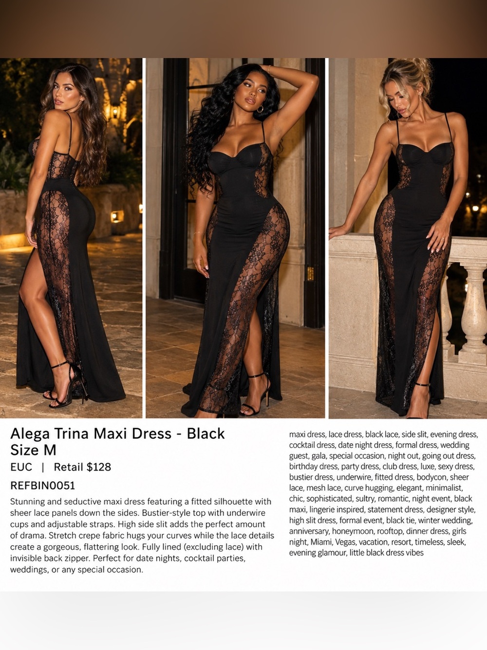 ALÈGA Trina Lace Panel Maxi Dress Black Sz Large